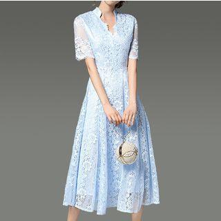 Short-sleeve A-line Lace Cocktail Dress