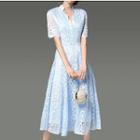 Short-sleeve A-line Lace Cocktail Dress