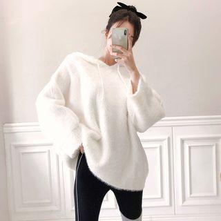 Hooded Drop-shoulder Furry Pullover