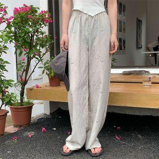 High-waist Tie-dye Wide-leg Pants Gray - One Size