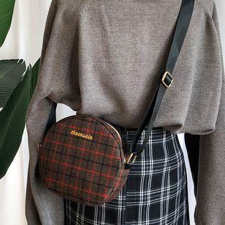 Plaid Letter Embroidered Crossbody Bag