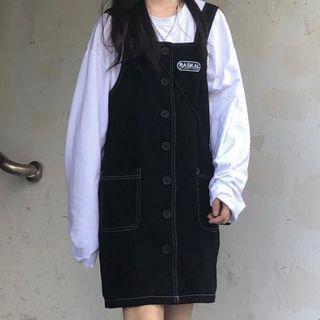 Letter Embroidered Jumper Dress Black - One Size