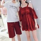 Couple Matching Short-sleeve T-shirt / Shorts / Off Shoulder Lace Dress