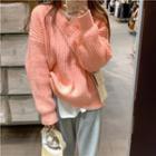 Long-sleeve V-neck Plain Sweater + Plain T-shirt