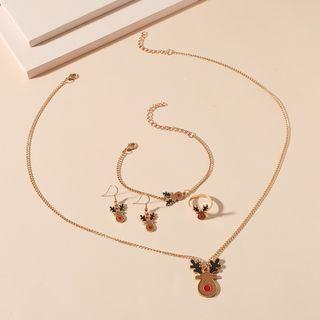 Christmas Deer Glaze Pendant Necklace / Dangle Earring / Bracelet / Ring / Set Set - Dark Coffee - One Size