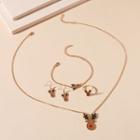 Christmas Deer Glaze Pendant Necklace / Dangle Earring / Bracelet / Ring / Set Set - Dark Coffee - One Size