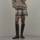 High-waist Wool Blend Plaid Shorts
