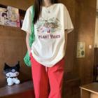 Short Sleeve Tiger Printed Loose-fit T-shirt Almond - One Size
