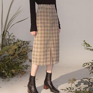 Slit Gingham Corduroy Skirt