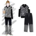 Zebra Print Cold-shoulder Sweater / Straight-fit Jeans