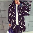 Feather Print Single-breasted Long Jacket