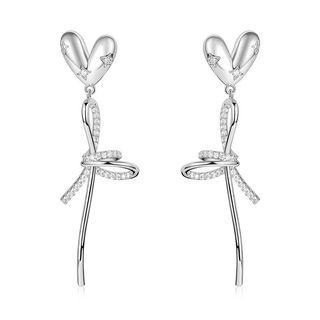 Heart Knot Rhinestone Alloy Dangle Earring 1 Pair - Silver - One Size