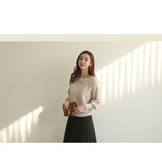 Set Of 2: Bishop-sleeve Colored Knit Top