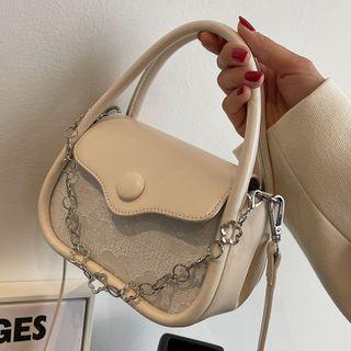 Flower Detail Flap Crossbody Bag