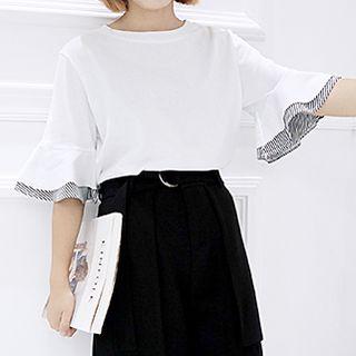 Striped Panel Elbow Sleeve Top