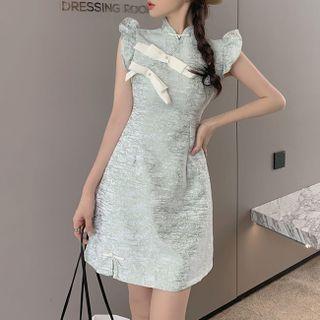 Cap-sleeve Bow Accent Qipao Dress