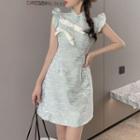 Cap-sleeve Bow Accent Qipao Dress