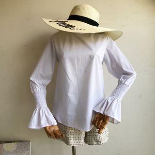 Set: Long-sleeve Shirt + Smocked Tube Top White - One Size