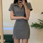 Short-sleeve Mini Sheath Polo Dress Gray - One Size