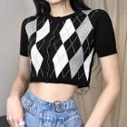 Argyle Short-sleeve Knit Top