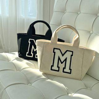 Letter-patched Canvas Tote Bag
