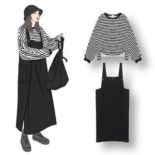 Striped Long-sleeve T-shirt / Midi Jumper Dress
