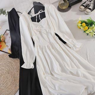 Square-neck Off-shoulder Long-sleeve Dress