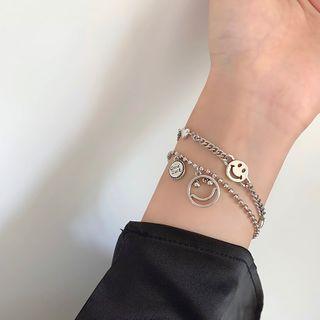 925 Sterling Silver Smiley Layered Bracelet