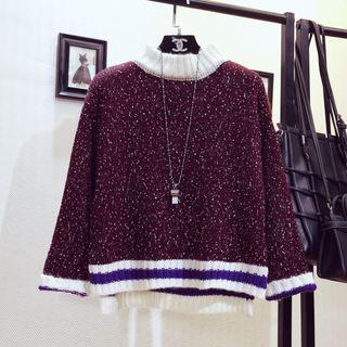 Striped Mock-neck Chunky Knit Sweater
