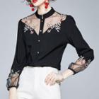 Mesh Panel Embroidered Blouse