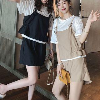 Plain T-shirt + Spaghetti Strap Drawstring Top + Plain Shorts