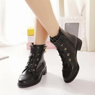 Lace-up Buckled Short Boots