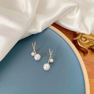 Faux Pearl Cross Earring 1 Pair - As Shown In Figure - One Size