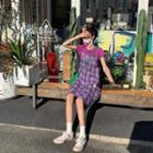 Plain Short-sleeve T-shirt / Strappy Midi A-line Dress