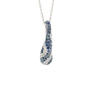 18k White Gold Pendant Set With Blue Sapphire, Diamond One Size