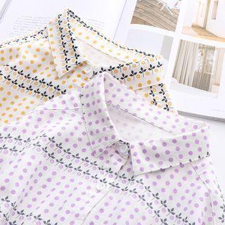 Long-sleeve Dotted Leaf Print Shirt