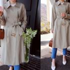 Flap-front Double-breasted Trench Coat With Belt Khaki - One Size