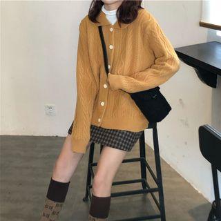 Plaid A-line Skirt / Collared Cardigan