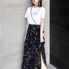 Short-sleeve Embroidered T-shirt / Wide-leg Pants