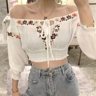 Cold Shoulder 3/4-sleeve Blouse White - One Size