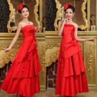 Strapless Rosette Tiered A-line Evening Gown