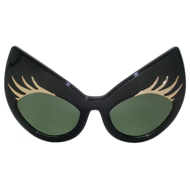 Super Cat Sunglasses (black Frame, Black Rim, Gold Lashes, Green G15 Lens) 1 Pc