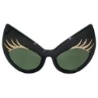 Super Cat Sunglasses (black Frame, Black Rim, Gold Lashes, Green G15 Lens) 1 Pc