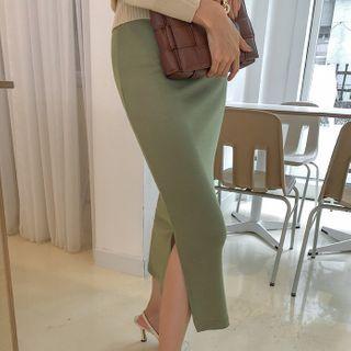 Slashed Knitted Long Pencil Skirt
