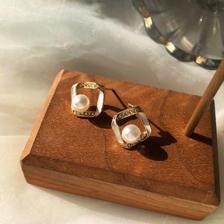 Faux Pearl Rhinestone Ear Stud 1 Pair - As Shown In Figure - One Size