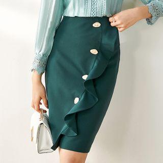 Ruffled Straight-fit Skirt