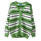Lettering Striped Cardigan Green - One Size