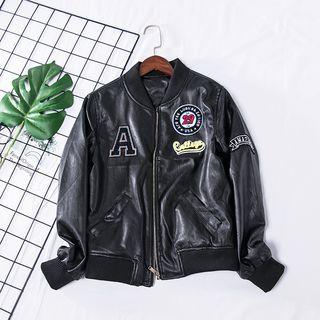 Faux Leather Patched Zip Jacket