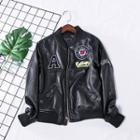 Faux Leather Patched Zip Jacket