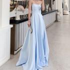 Strapless Open Back A-line Evening Gown